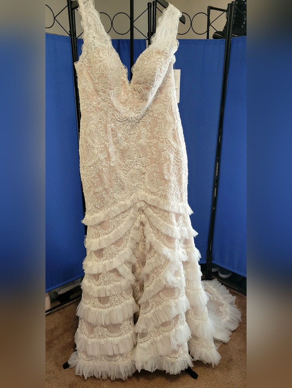 Elegant Lace Mermaid Evening Dress in Champagne - Picture 11 of 13